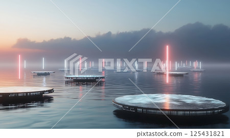 A futuristic cityscape with neon lights 125431821