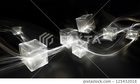 A series of cubes are shown in a black background 125432018