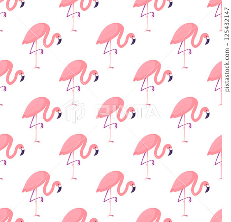 Pink Flamingos Seamless Vector Pattern 125432147