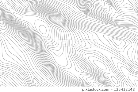 Seamless vector topographic map background. Line topography map seamless pattern. Mountain hiking trail over terrain. Contour background geographic grid. 125432148