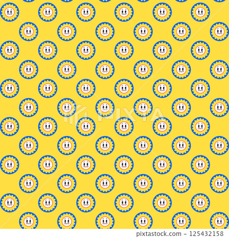 Cartoon Face Circles On Yellow 125432158