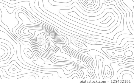 Seamless vector topographic map background. Line topography map seamless pattern. Mountain hiking trail over terrain. Contour background geographic grid. 125432191