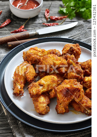 crispy fried chicken wings on a plate 125432361