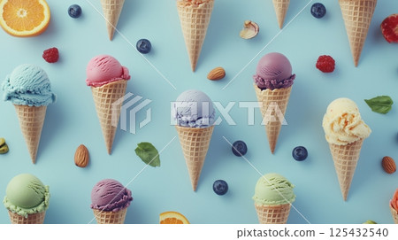 彩色冰淇淋，簡單的 3D 插圖 125432540