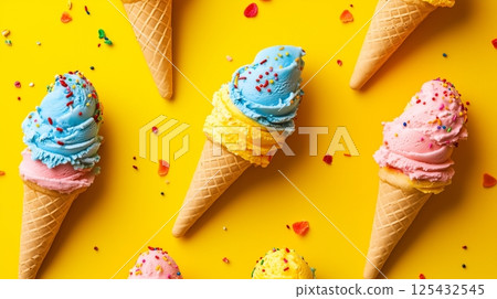 Colorful ice cream, simple 3D illustration 125432545