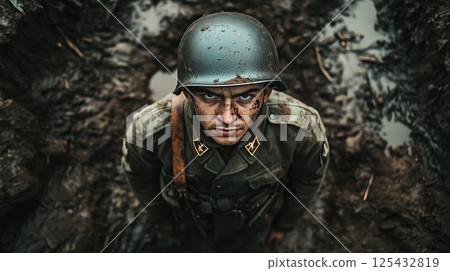 Cinematic of World War II soldiers. Military operation and War Concept. Generative Ai. 125432819