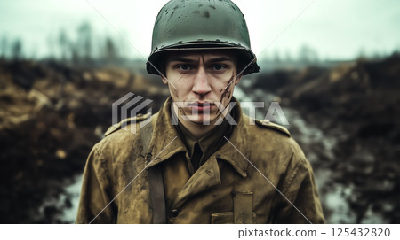 Cinematic of World War II soldiers. Military operation and War Concept. Generative Ai. 125432820