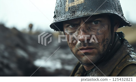 Cinematic of World War II soldiers. Military operation and War Concept. Generative Ai. 125432821