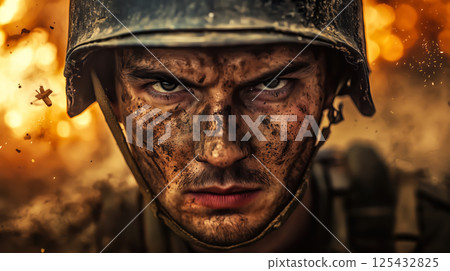 Cinematic of World War II soldiers. Military operation and War Concept. Generative Ai. 125432825