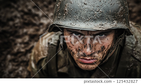 Cinematic of World War II soldiers. Military operation and War Concept. Generative Ai. Cinematic of World War II soldiers. Military operation and War Concept. Generative Ai. 125432827
