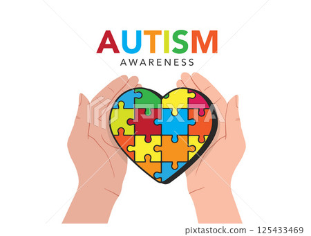 World autism day with heart of puzzle pieces stock illustration 125433469