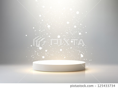 3d sleek white cylindrical pedestal with sparkling particles under radiant spotlight, award celebrity concept, product display mockup 3d sleek white cylindrical pedestal with sparkling particles under radiant spotlight, award celebrity concept, product display mockup 125433734