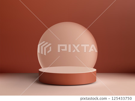 minimalist 3d podium display with terracotta base and peach surface mockup for product showcase 125433750