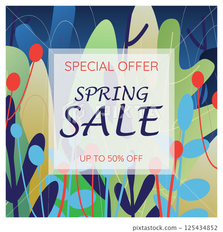 Social media template spring sale. Simple spring season design with elegant lettering. Happy Easter background Social media template spring sale. Simple spring season design with elegant lettering. Happy Easter background 125434852
