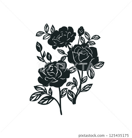 Black and white rose silhouette on a white background. Black and white rose silhouette on a white background. 125435175