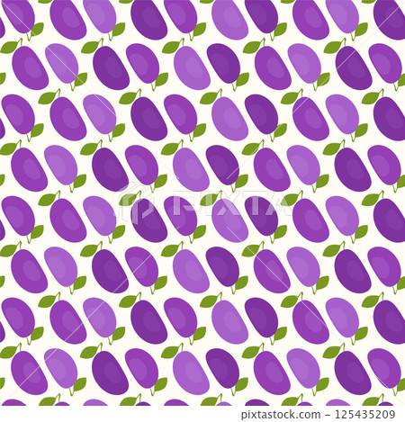 Simple plums seamless pattern illustration. Aesthetic groovy berries design for print. 125435209
