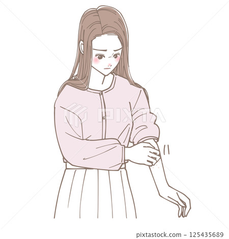 Illustration of a woman scratching her arm 125435689