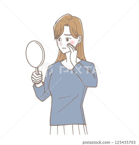 一位女士擔心自己的法令紋 一位女士擔心自己的法令紋 125435703