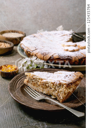 Homemade Pie Pastiera Napolitano With Powdered Sugar Homemade Pie Pastiera Napolitano With Powdered Sugar 125435764