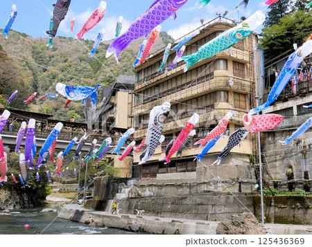 春節:杖立溫泉的鯉魚旗(熊本縣小國町) 春節:杖立溫泉的鯉魚旗(熊本縣小國町) 125436369