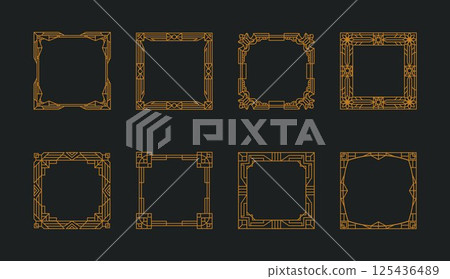 Frame art deco. Gatsby vintage gold line border. Great old pattern luxury filigree invitation. Card decoration modern. Geometry retro. Square premium framework. Vector tidy wedding design template set Frame art deco. Gatsby vintage gold line border. Great old pattern luxury filigree invitation. Card decoration modern. Geometry retro. Square premium framework. Vector tidy wedding design template set 125436489