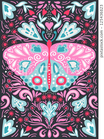 Folk butterfly vector illustration. 125436823