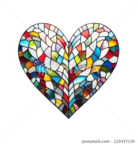 Colorful heart made in stained glass technique, white background, minimalism Colorful heart made in stained glass technique, white background, minimalism 125437130