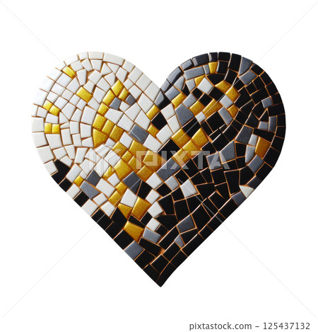 Heart made of brown, gold and beige stained glass, white background, minimalism Heart made of brown, gold and beige stained glass, white background, minimalism 125437132