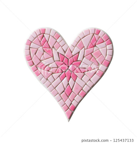 Heart made of pink and white ceramic mosaic, white background, minimalism Heart made of pink and white ceramic mosaic, white background, minimalism 125437133