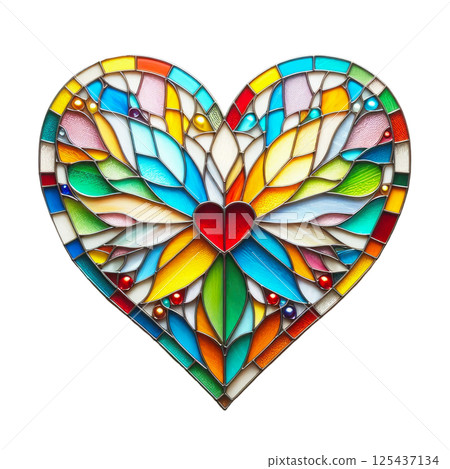 Colorful heart made in stained glass technique, white background, minimalism Colorful heart made in stained glass technique, white background, minimalism 125437134