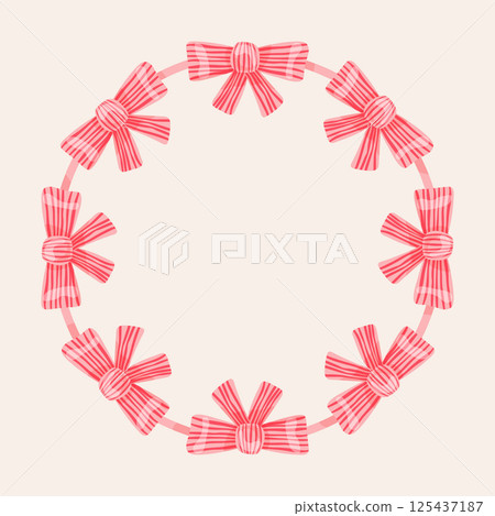 Vector wreath of pink bows on beige background. 125437187