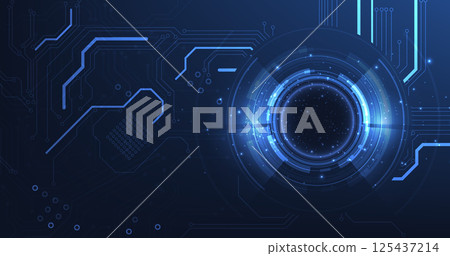 Digital electric circuit circle background. 125437214