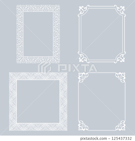Set of decorative frames Elegant vector element for design in Eastern style, place for text. Floral gray and white borders. Lace illustration for invitations and greeting cards 125437332