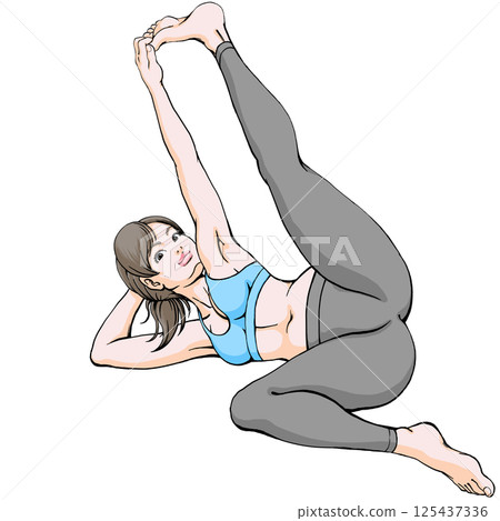 Young woman in sportswear stretching with one leg raised 2 Young woman in sportswear stretching with one leg raised 2 125437336