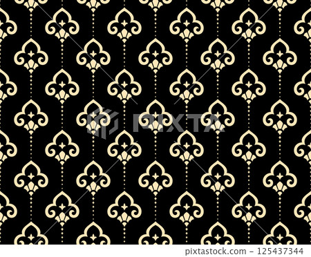 Flower geometric pattern. Seamless vector background. Golden and black ornament 125437344