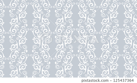 Floral pattern. Seamless vector background. Vintage wallpaper in the Baroque style. White and gray ornament for fabric, wallpaper, packaging. Ornate Damask flower illustration 125437364
