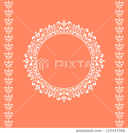 Decorative frame Elegant vector element for design in Eastern style, place for text. Floral pink and white border. Lace illustration for invitations and greeting cards Decorative frame Elegant vector element for design in Eastern style, place for text. Floral pink and white border. Lace illustration for invitations and greeting cards 125437368