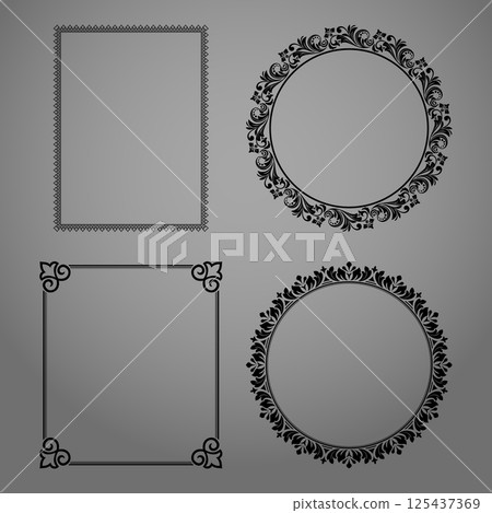 Set of decorative frames Elegant vector element for design in Eastern style, place for text. Floral black and gray borders. Lace illustration for invitations and greeting cards Set of decorative frames Elegant vector element for design in Eastern style, place for text. Floral black and gray borders. Lace illustration for invitations and greeting cards 125437369