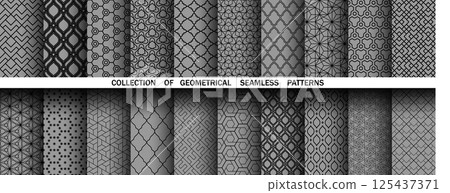Geometric set of seamless black and gray patterns. Simple vector graphics 125437371