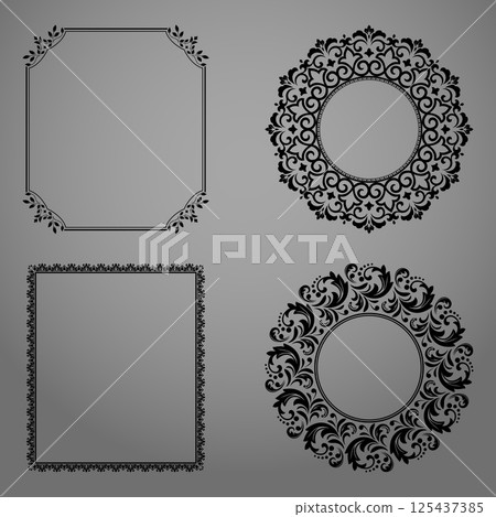 Set of decorative frames Elegant vector element for design in Eastern style, place for text. Floral black and gray borders. Lace illustration for invitations and greeting cards Set of decorative frames Elegant vector element for design in Eastern style, place for text. Floral black and gray borders. Lace illustration for invitations and greeting cards 125437385
