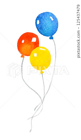 Colorful balloons set in red, blue and yellow Hand-drawn watercolor illustration Colorful balloons set in red, blue and yellow Hand-drawn watercolor illustration 125437479
