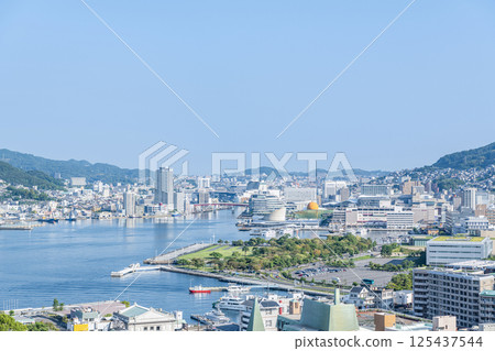 Nagasaki City, Nagasaki Prefecture: The cityscape of Nagasaki City on a clear day Nagasaki City, Nagasaki Prefecture: The cityscape of Nagasaki City on a clear day 125437544