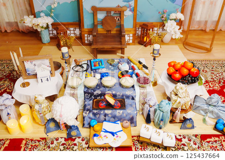 Decorations for the Korean First Birthday Party.  125437664