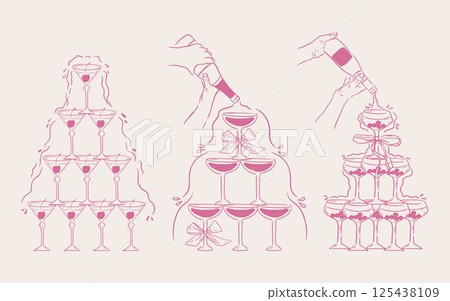 three pyramid champagne glass towers 125438109