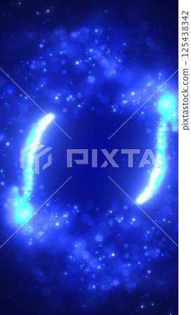 Abstract blue energy ring forming in space, glowing particles encircle a deep central void in a sci-fi atmosphere Abstract blue energy ring forming in space, glowing particles encircle a deep central void in a sci-fi atmosphere 125438342