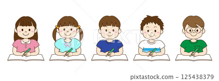 Illustration of children sitting at desks studying Illustration of children sitting at desks studying 125438379