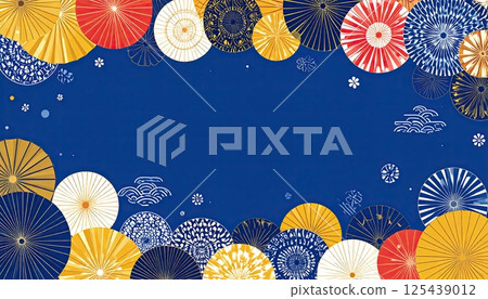 AI Image: Japanese-style pattern background material on a navy blue background 125439012