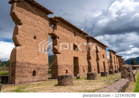 Ancient Ruins of Raqchi in the Peruvian Highlands Under Clouds 125439290