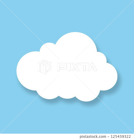 The icon of a white fluffy cloud with a shadow on a blue background. 125439322