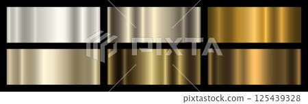 Set of six gold and platinum metallic gradients on a black background. Set of six gold and platinum metallic gradients on a black background. 125439328